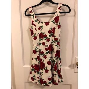 White Skater Dress with Red Roses